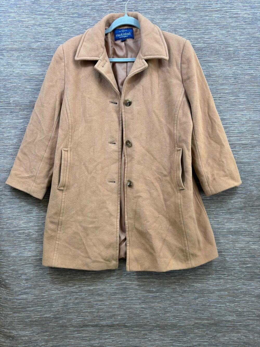 Mackintosh New England Coat Womens 10P Beige 3/4 Sleeve Mid Length Lined Pockets